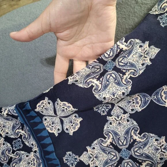 New York & Co Women's SZ S Fit and Flare Print Dress Pockets Navy Sleeveless - Picture 11 of 11